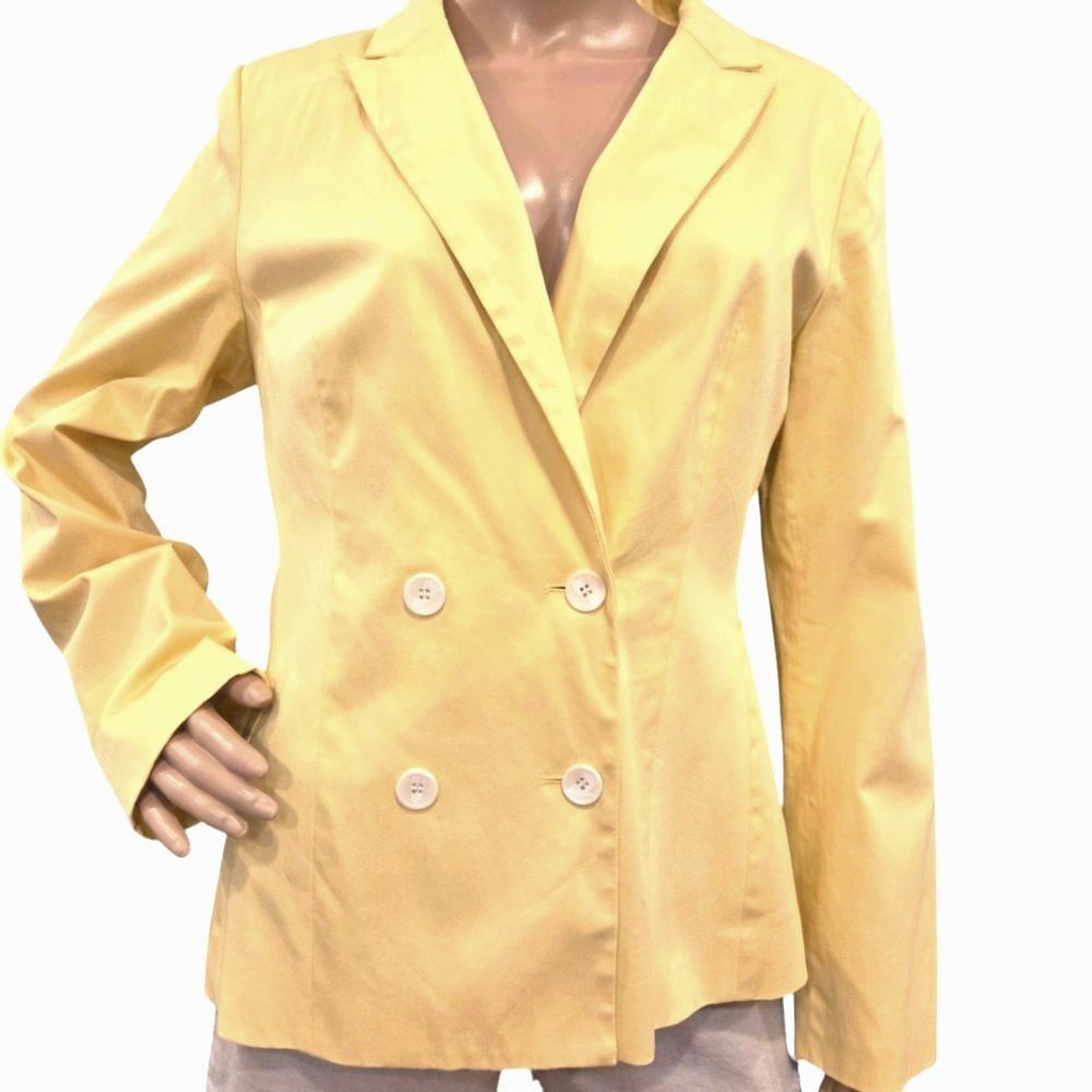 Vintage C&A Women's Yellow Cotton Lined Blazer Jacket Preppy Minimalist